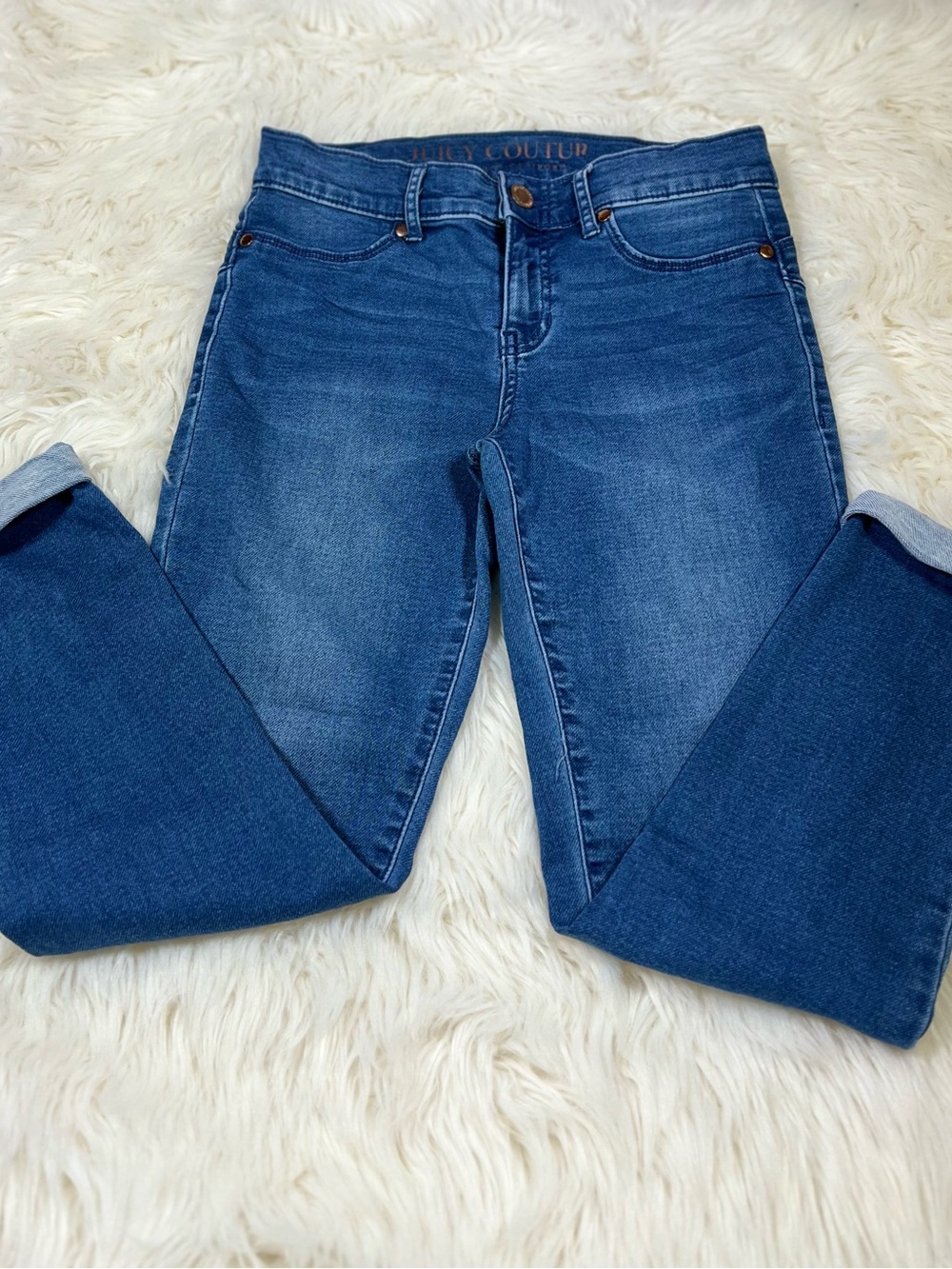 Juicy Couture Women’s Size 4 Mid-Rise Skinny Jeans Medium Wash Stretch Denim